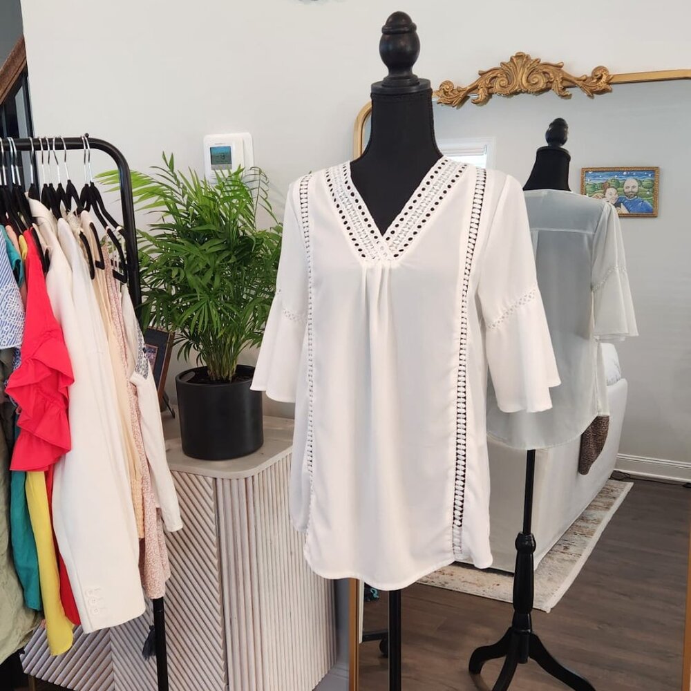 White Boho Chic Tunic Top - Size Small by AZZ Trading Inc